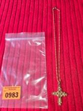Ornate, Gold Toned Cross Pendant with Twisted Rope Chain Jewelry