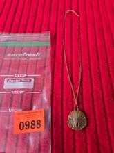 Vintage Gold Toned Sand Dollar Pendant with Rope Chain Neclace. Jewelry