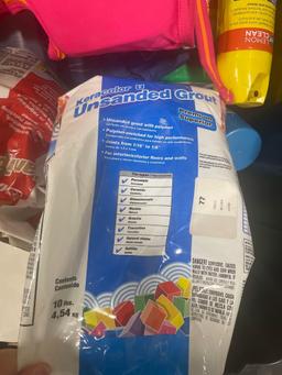 life jackets; cleaning supplies; grout; misc