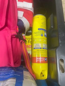 life jackets; cleaning supplies; grout; misc
