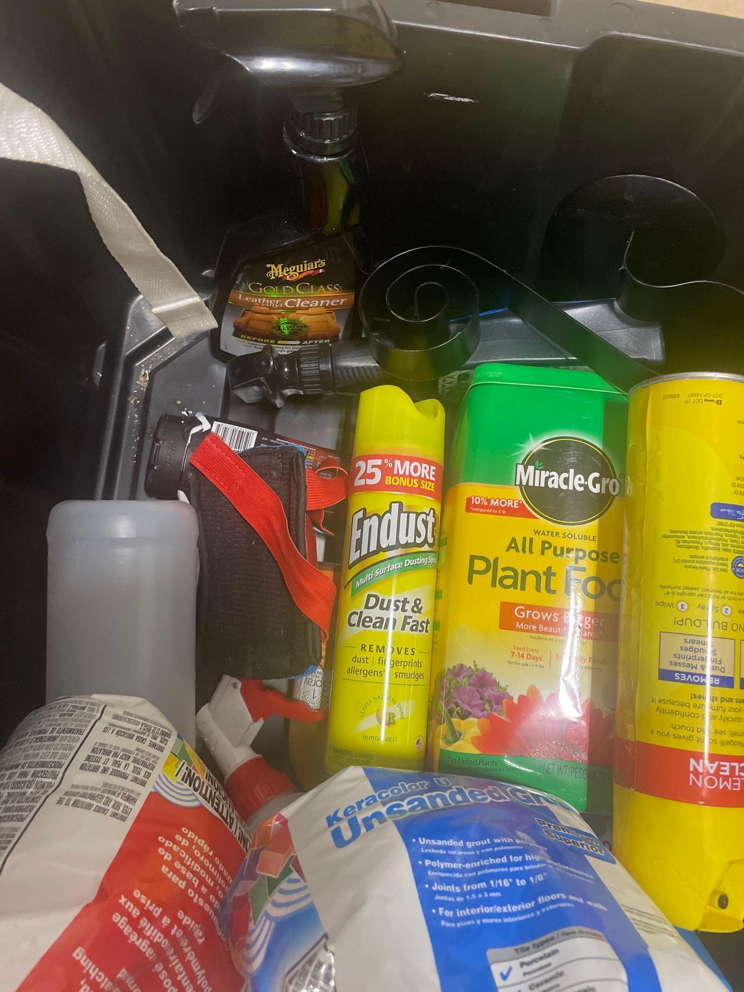 life jackets; cleaning supplies; grout; misc