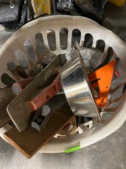 dog food bowl; laundry basket; speed square ect