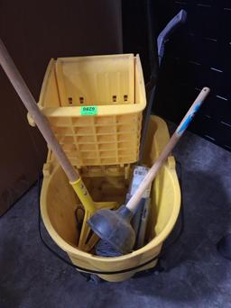 mop bucket w/ mop; plunger