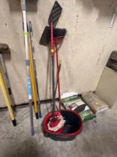 broom; mop and bucket; small broom