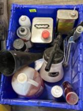chemicals and paint rollers; sprayer; funnel