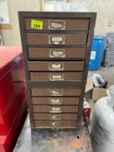 metal drawer storage w/ fuses; fire extinguisher; misc