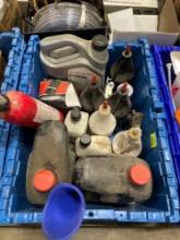 tub of transmission fluid; gear oil; engine oil; misc