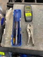 moisture meter; vise grip; saw blades
