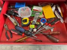 tape measure; screw drivers; bolt extractors; misc