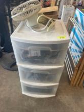 clip on fan; portable dvd player; misc electronics