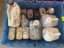 tub of engine and motor oil; cleanup supplies;misc