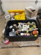 pallet of paint; cleaning supplies and more