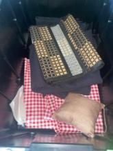 tub of table clothes; table runner