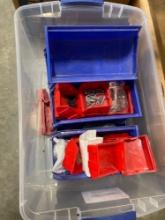 tub of organizers; screws; washers; nuts; bolts