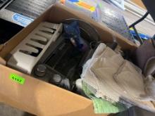 toaster oven; pot ; towels and other kitchen misc
