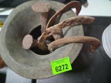 vintage horse shoes; nails; misc