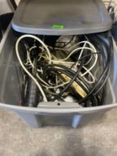 tote with RV light strip, antennas,wiring other misc