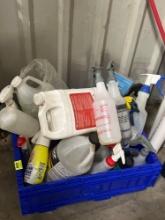 cleaner ; chemicals ; blue tub