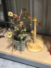 artificial plant and wooden paper towel holder