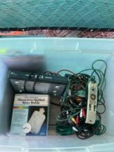 Coat with quilted water bottle, DIRECTV with remote, Various extension cords and plugs