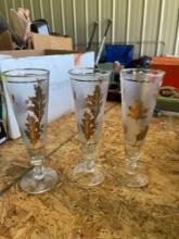 Three golden foliage glasses by Libby glass company