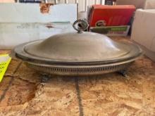 Vintage silver plated, 3 quart oval covered serving dish with Pyrex insert