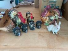 Turkey figurines, turkey shaped gravy bowl with ladle