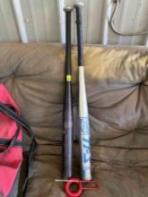 2 baseball bats and a weight