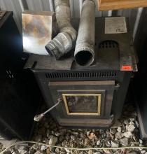 Pellet stove with some duct work Measurements in photo Buyer must bring help to load