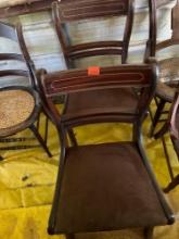 2 Antique wooden chairs with fabric seats