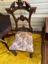 Antique chair with fabric flowered seat Measurements in photos