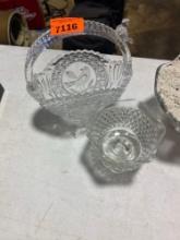 Vintage Hofbauer Byrdes collection crystal basket,compote dish, Diamond pattern bowl