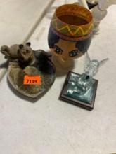 Decor, trinket tray, eagle, painted wine glass