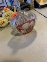 Ruby lead crystal candy dish with lid
