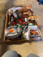 Miscellaneous slot of kids toys, dinosaurs, action figures, and hot wheels