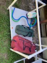 Tent, easy up, misters, small ice chest and PVC rack