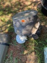 Hanging metal bowls, Metal water pitcher, ceramic covered metal bowl, Metal bucket with handle and a