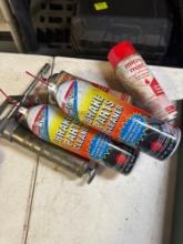 5 gallon bucket with grease gun, parts cleaner and other items