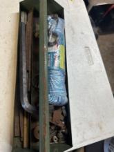 Metal tool tray with rope, steaks, and other miscellaneous items