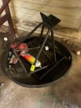 Plastic tub with metal stand, parts cleaner, and other miscellaneous items