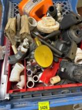 Lot contains miscellaneous, PVC pieces, hand cleaner, Pressure gauge and other various items