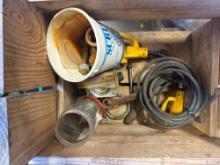 Wood crate with extension cord wire, Power grip extension cord, caster, sm zip ties and more
