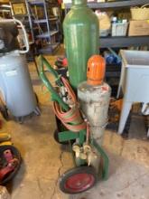 Acetylene and oxygen tank set with rolling cart