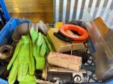 Fish tape, gloves bug spray, wire brush and other items