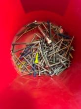 Bucket with Nuts, bolts, screws and other hardware items