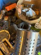 Casters, ratchet strap, Rope, door handle (possibly for a jeep) , golf balls and other misc items