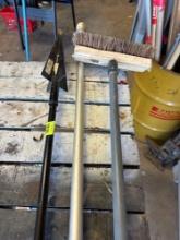 Fence post, curtain rid and broom