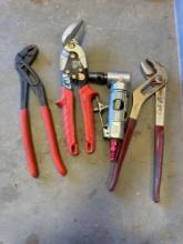 Slip joint pliers, tin snips, and an air powered cut off and tongue and groove pliers 4 times the