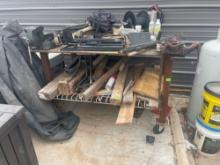 Homemade rolling work bench Measurements in photo Items on shelf not included Buyer must bring help