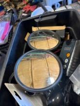 Small tote with Mirrors and misc wire, and other items